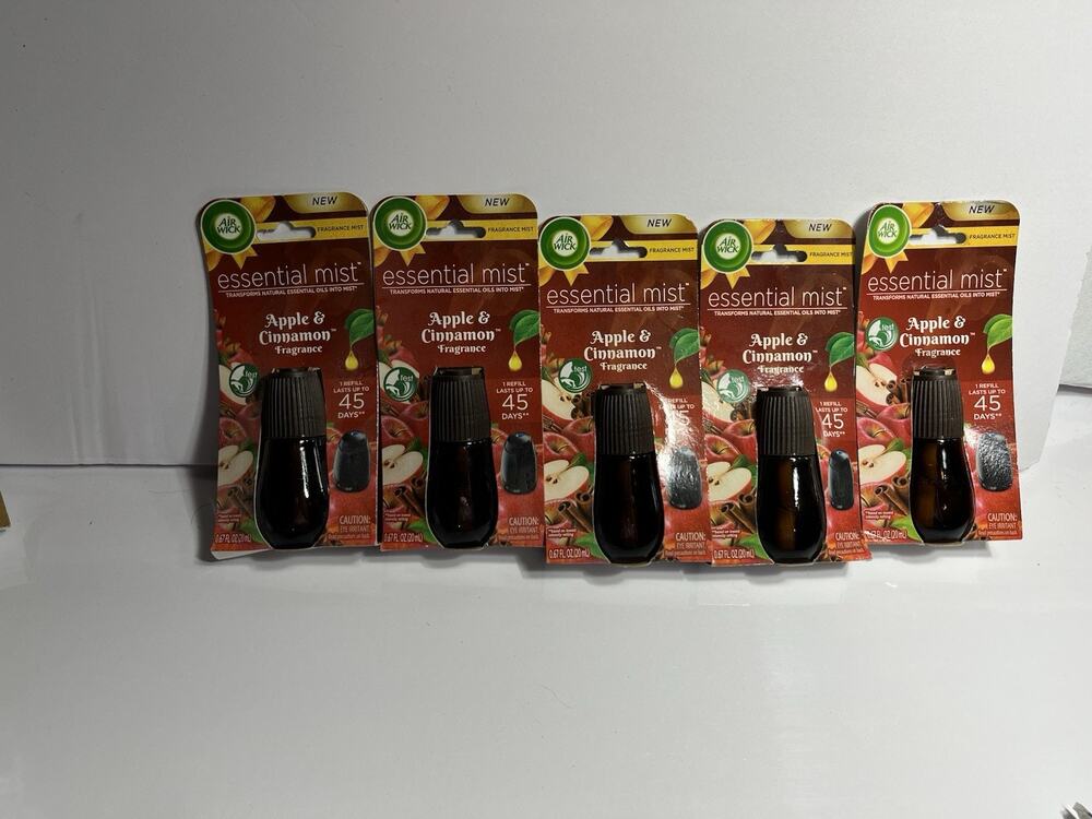 New Air Wick Essential Mist Warm Apple & Cinnamon Oil Diffuser Refill Lot Of 5